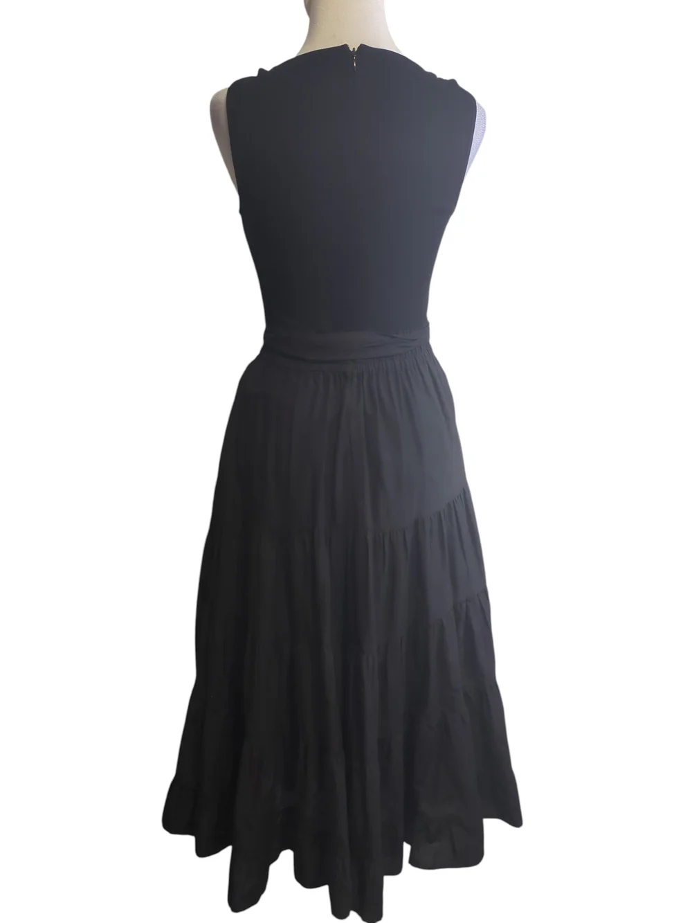 PAIGE Black Tiered Midi Skirt Sleeveless  Scoop neckline Tie waist belt Tie - Picture 2 of 15